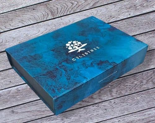 BOX BAG MART royal blue custom-printed duplex garment packaging box for sarees, shirts, kurtis and clothing products.