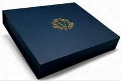BOX BAG MART navy blue luxury duplex garment packaging box with custom gold foil logo for sarees, shirts and premium clothing products.