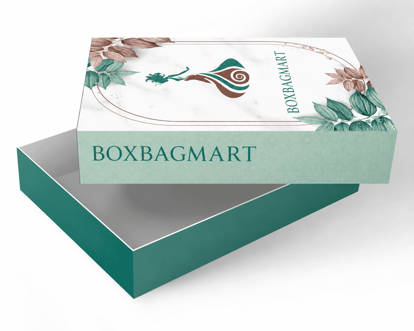 BOXBAGMART mint green floral custom-printed duplex garment packaging box for sarees, kurtis, shirts and clothing products.