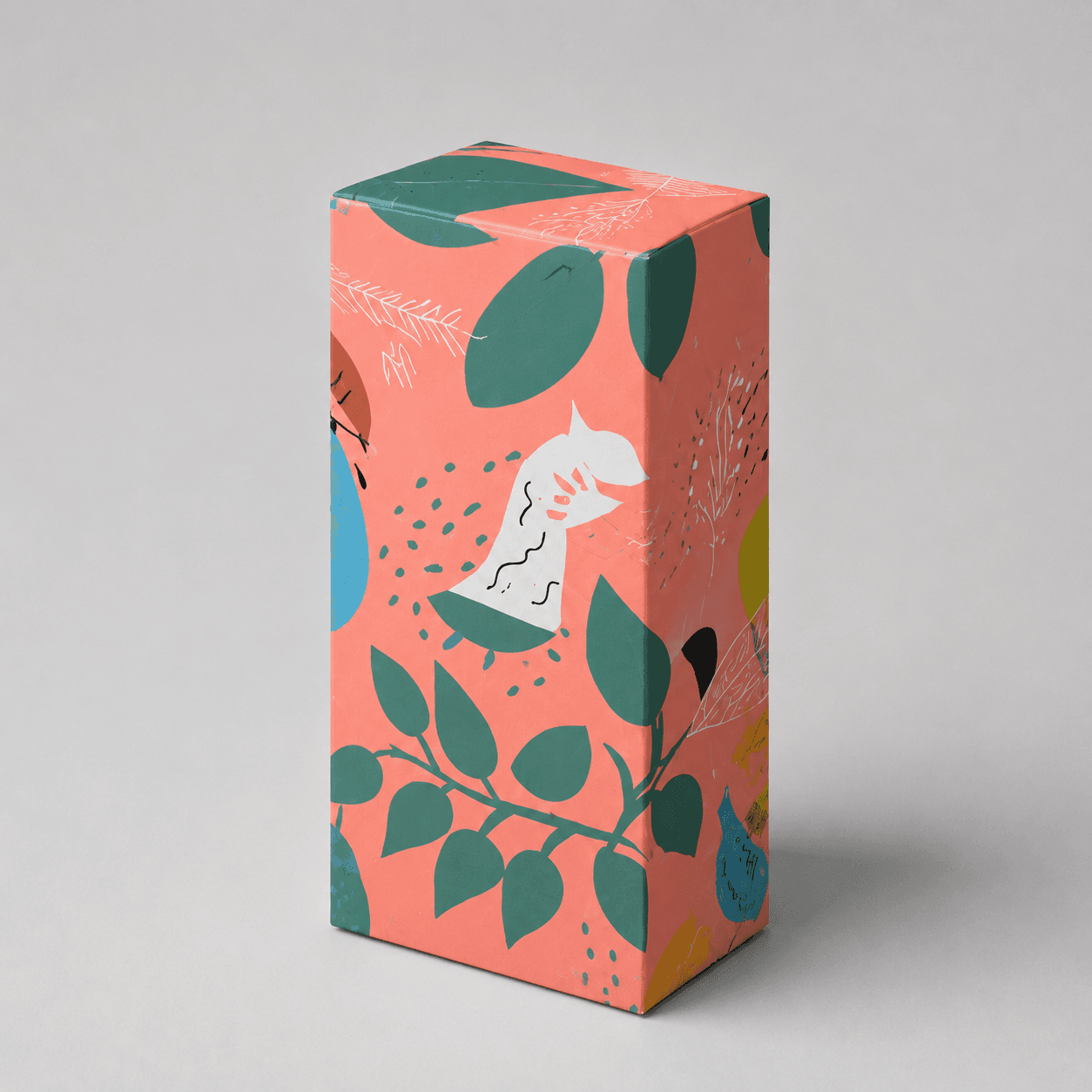 Colourful custom printed designer packaging boxes with botanical, bird and abstract patterns manufactured by BOXBAGMART.