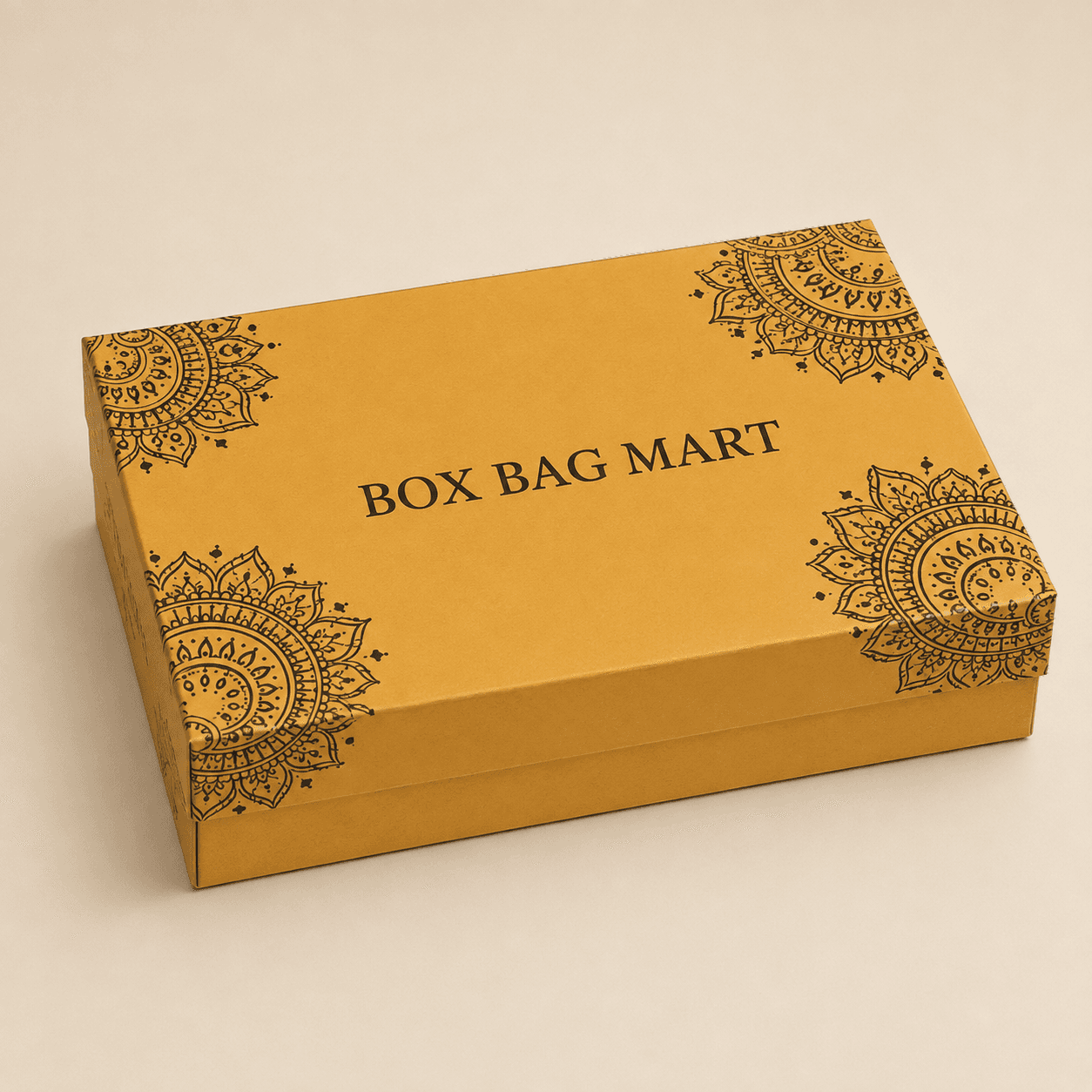 BOXBAGMART custom printed gold duplex gift packaging box with premium retail finish.