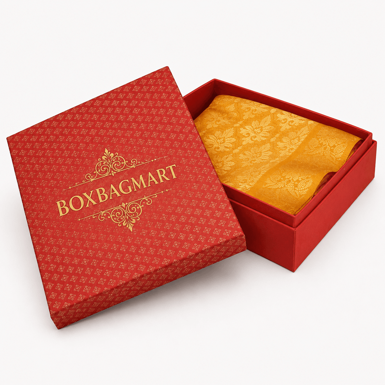 Custom printed premium saree packaging box made from duplex board with BOXBAGMART branding