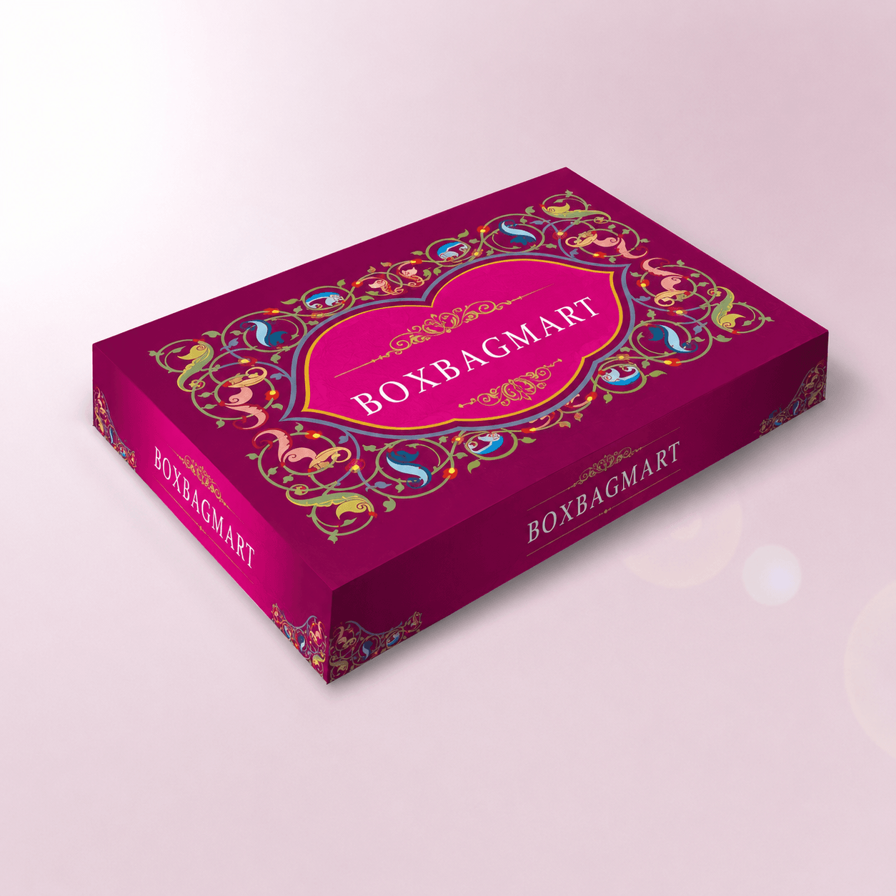 BOXBAGMART custom printed pink premium duplex saree packaging box with decorative floral design