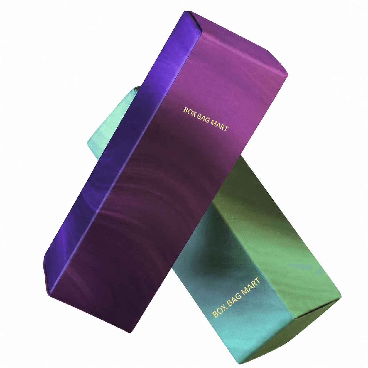 Custom printed premium duplex garment packaging box with gold logo printing in purple and green color combination