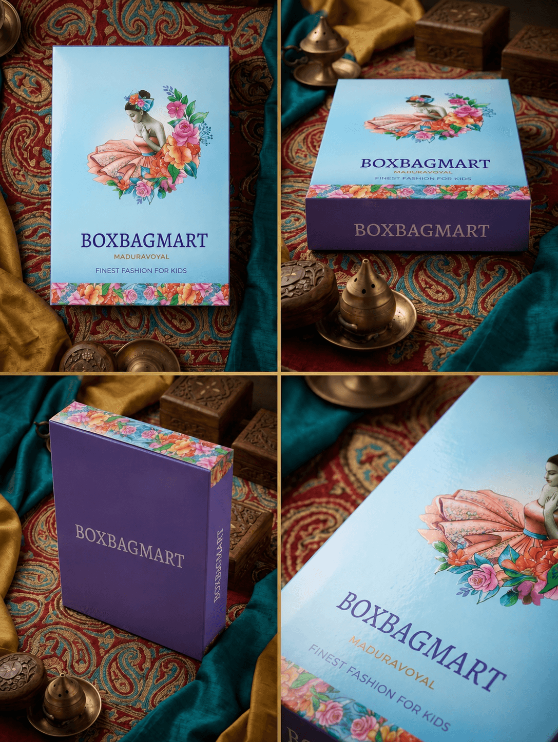 Custom printed premium duplex saree packaging box with attractive traditional design and BoxBagMart branding