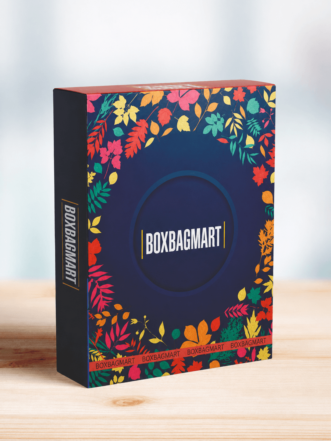Custom printed black and grey duplex T-shirt packaging box with colourful design and BoxBagMart branding