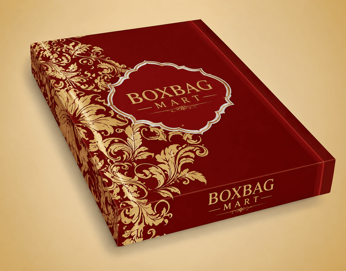 Premium Shree saree packaging box made from printed duplex board with elegant gold design