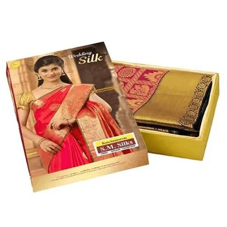 Premium golden silk saree packaging gift box with printed design for wedding and garment packaging by BoxBagMart