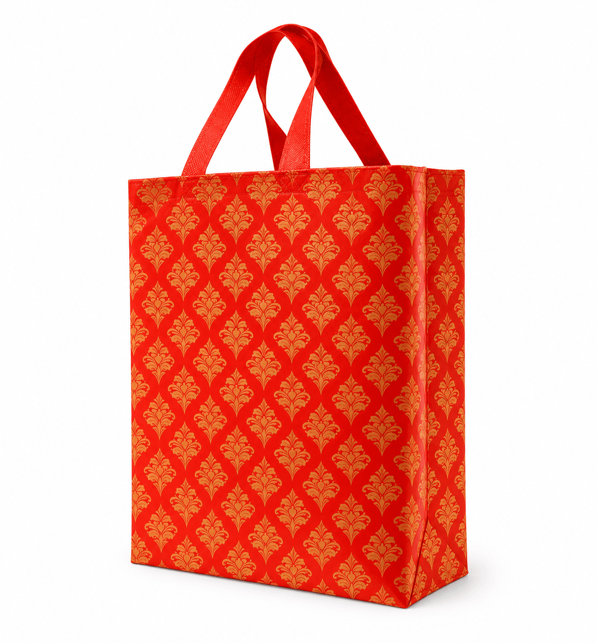 Red Golden Flower BOPP Laminated Non Woven Bag 9x9x4 Inch, 110 GSM
