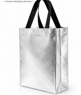 Metallic Silver BOPP Laminated Non Woven Bag 9x10x4 Inch, 110 GSM