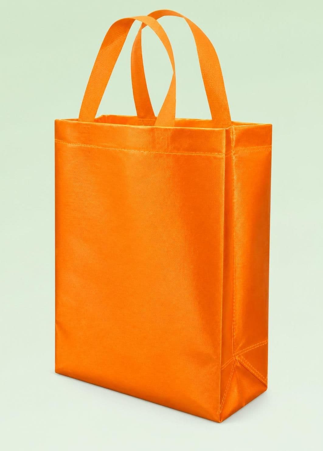 Matte orange BOPP laminated non-woven box bag with handles, size 10x12x4 inches
