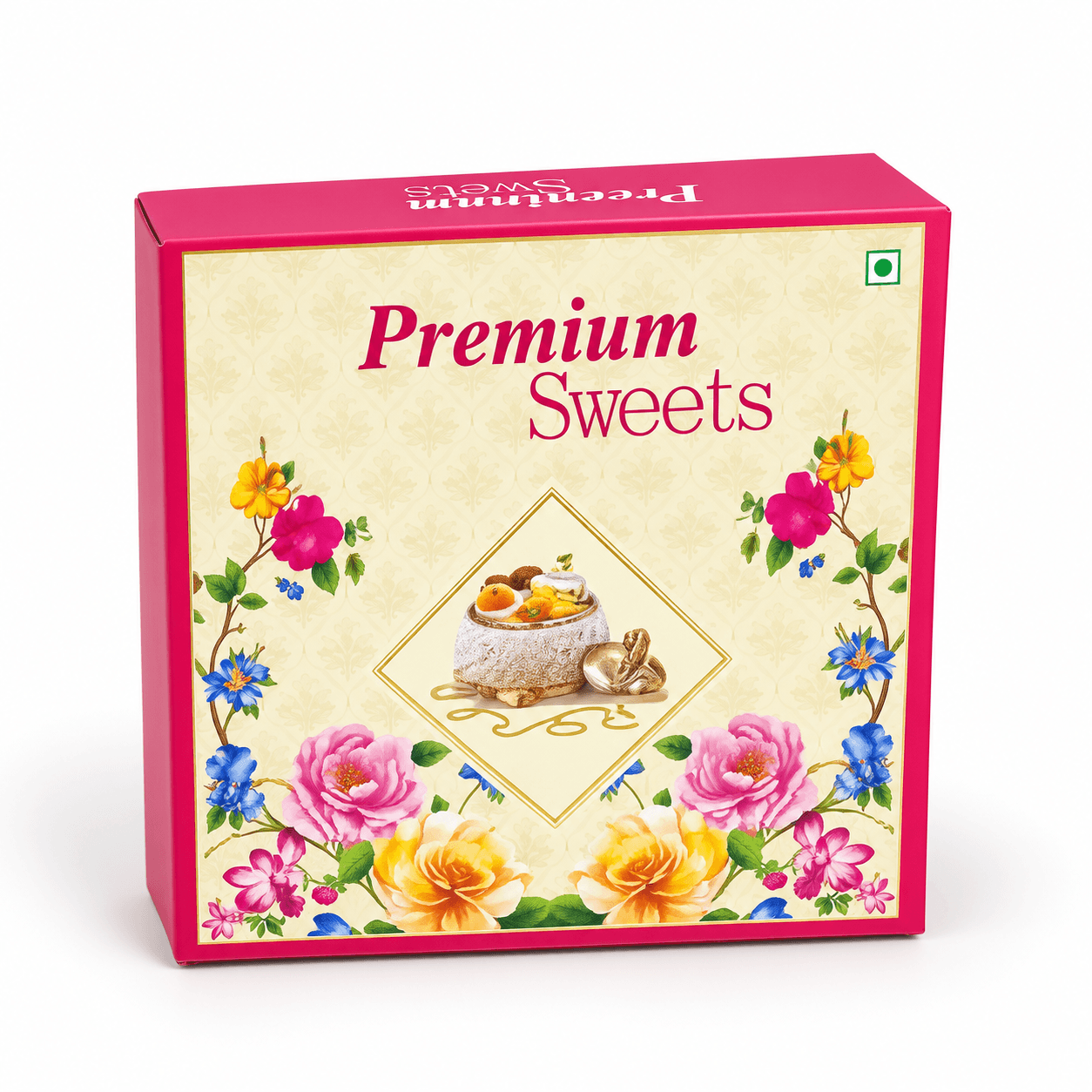 250g floral pink printed sweet packaging box with decorative gold artwork by BoxBagMart